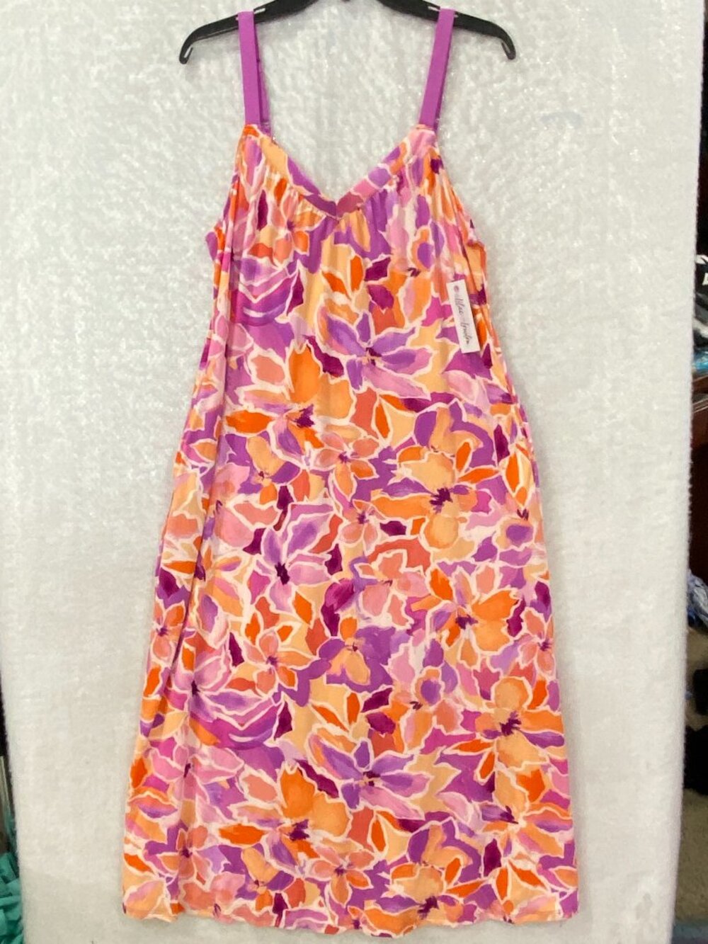 Lilac + London Floral Knit Mini Stretch Nightgown V-Neck Woman's L Orange Purple